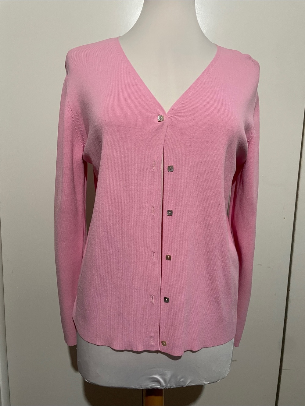 Joseph A Vintage Pink V-Neck Front Button Long Sleeve Cardigan Size XL